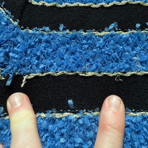 Cider Blue Black Striped Cropped Cardigan Gold Buttons Women’s Medium - Picture 8 of 13